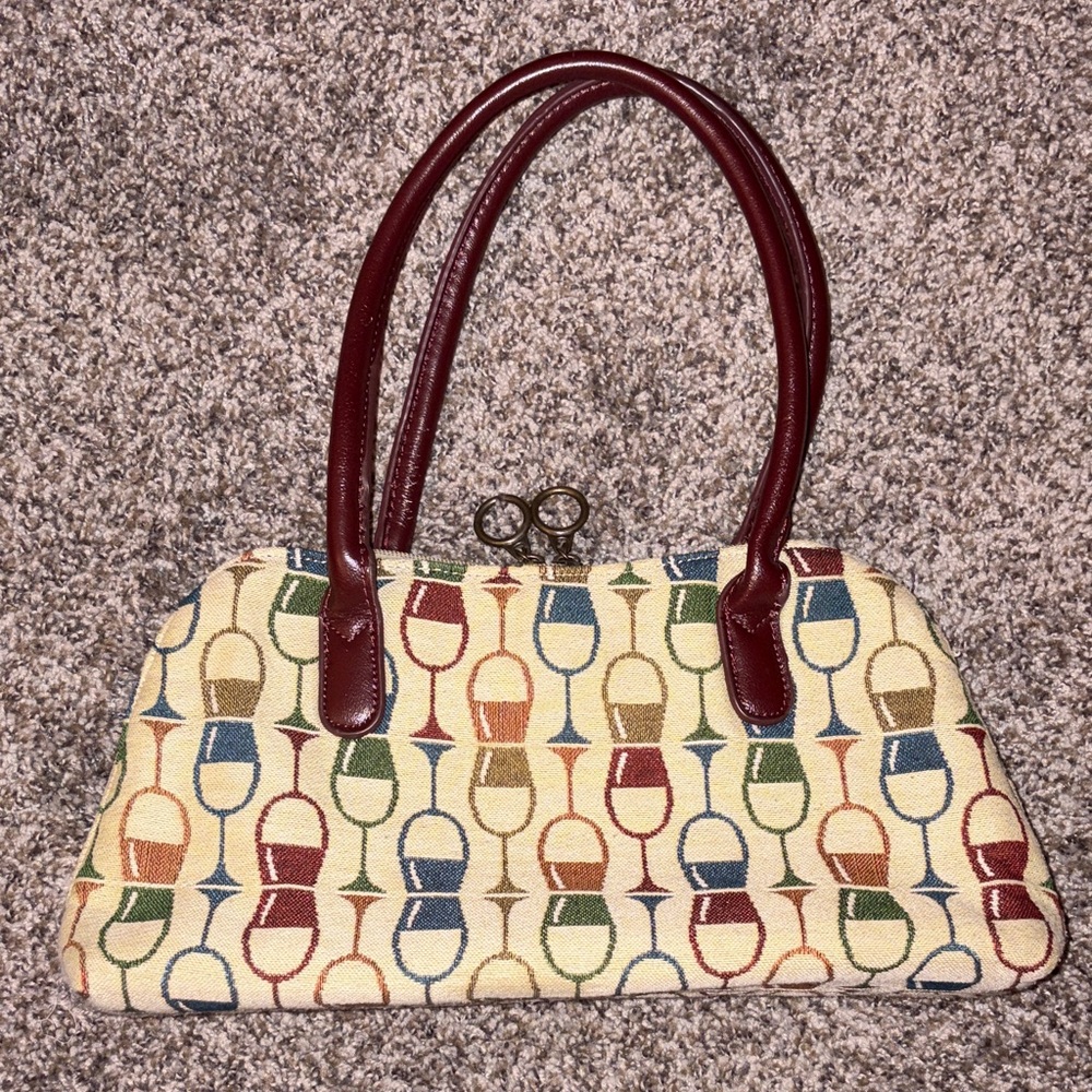Elegant Multicolor Shoulder Bag with Red Handles